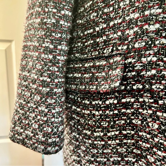 Calvin Klein Metallic Silver Sequins Women's Open Front Tweed Textured Jacket 16 - Picture 4 of 12